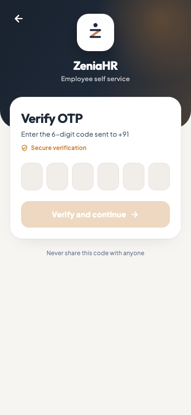 The Verify OTP screen
