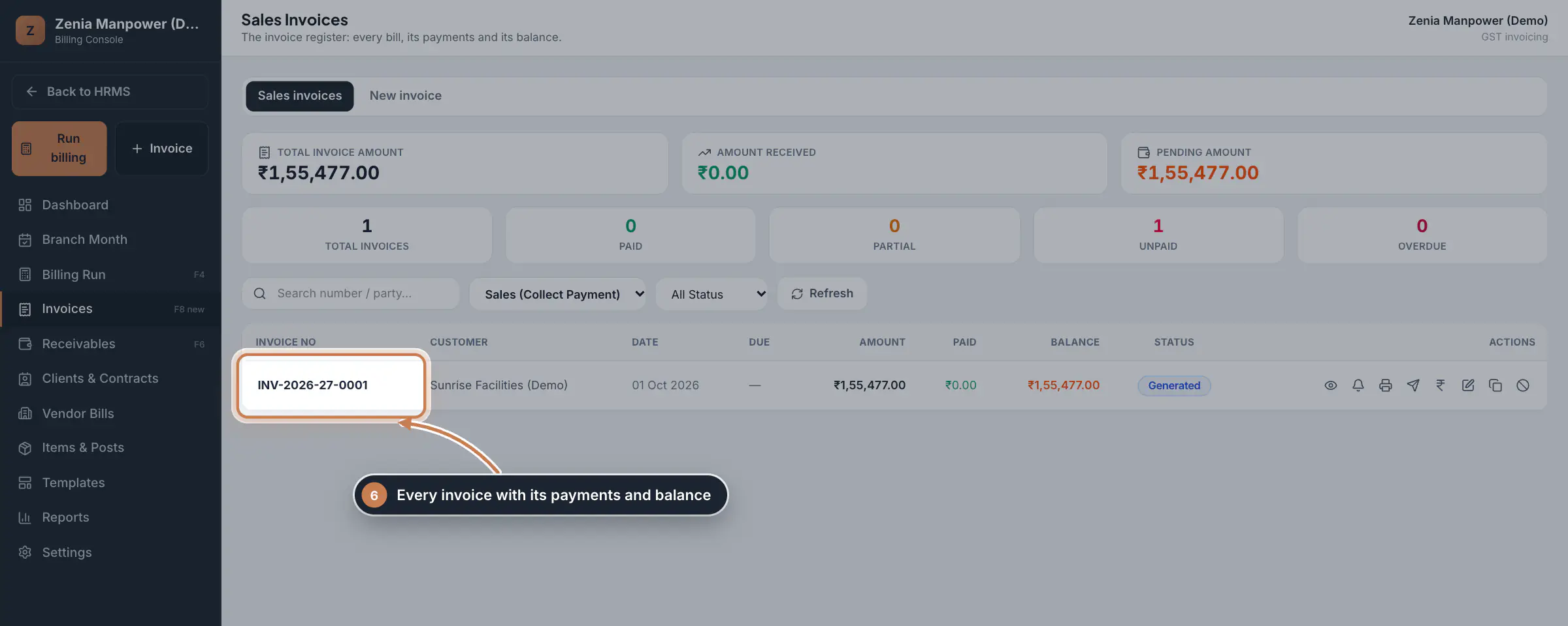 The Sales Invoices register